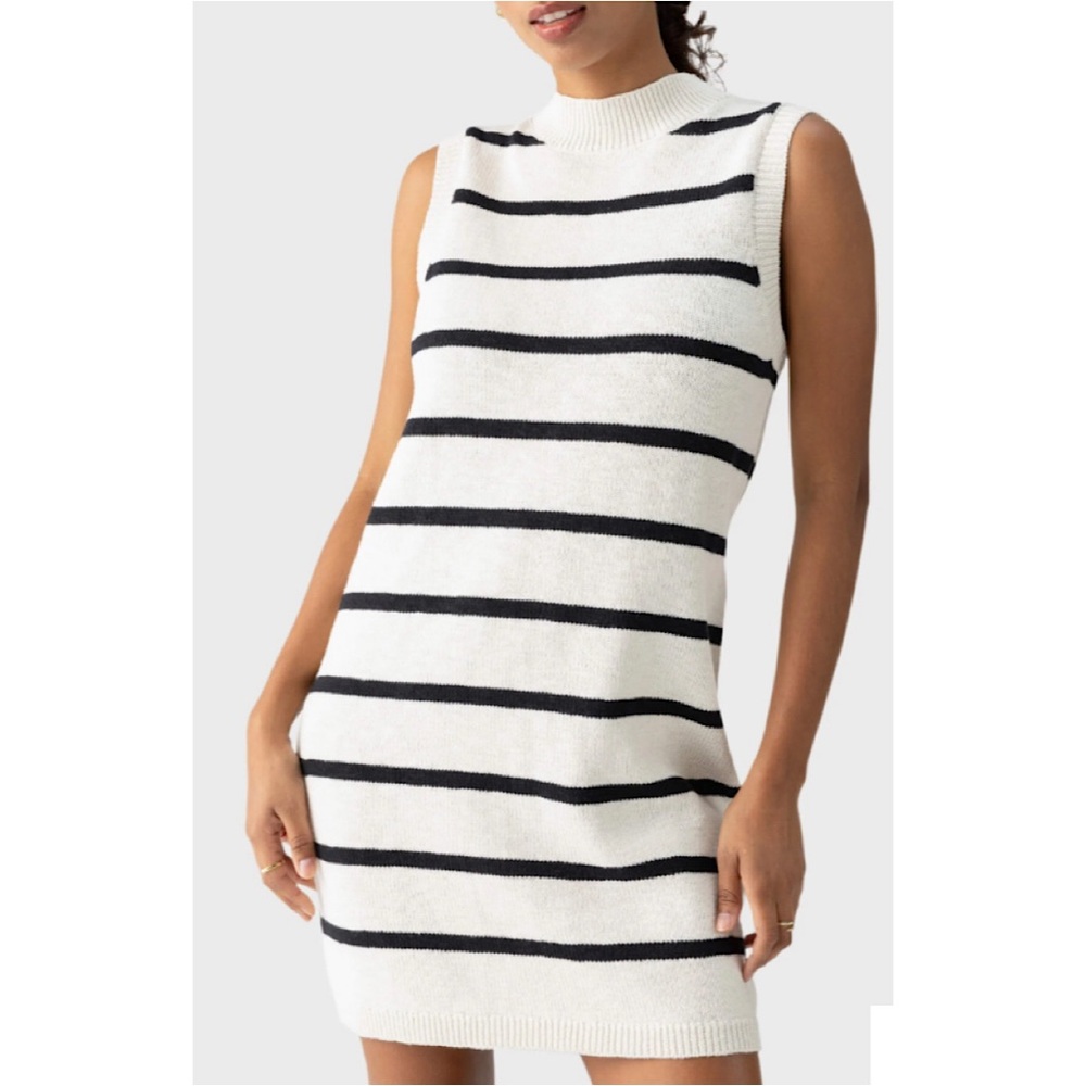 Sanctuary Life Is Easy Sweater Dress Chalk White Black Stripe SMALL - Picture 2 of 6